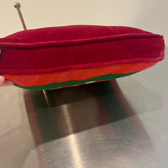 Festive/Holiday velvet Dog Needlepoint Pillow 13x13 - Picture 6 of 12